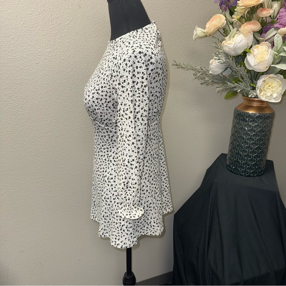 NWT ZARA Junior Black White Floral Ribbed Dress Long Sleeve Fit & Flare Size 9 - Picture 2 of 10